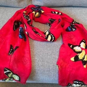 JCrew Red Butterfly Scarf